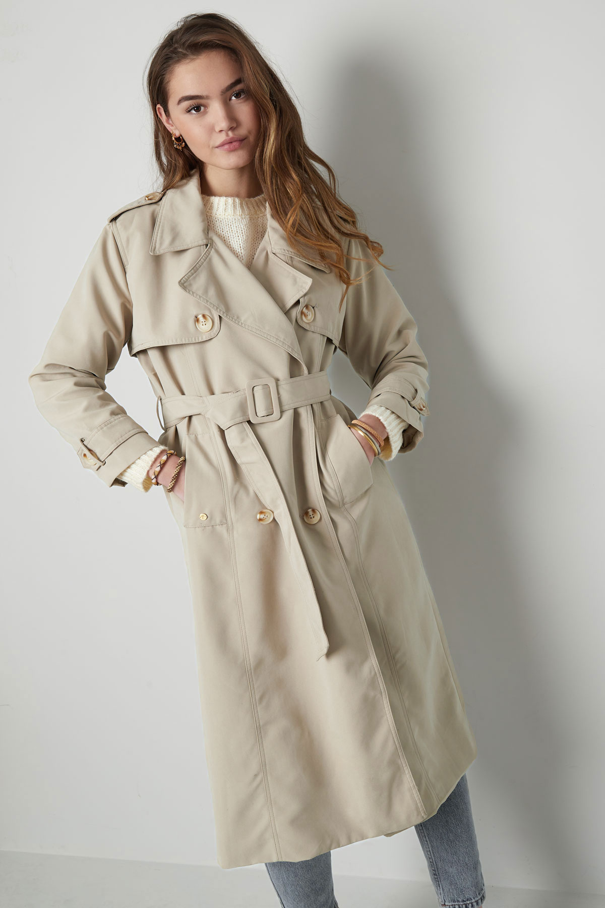 Long basic trench coat - beige M h5 Picture8